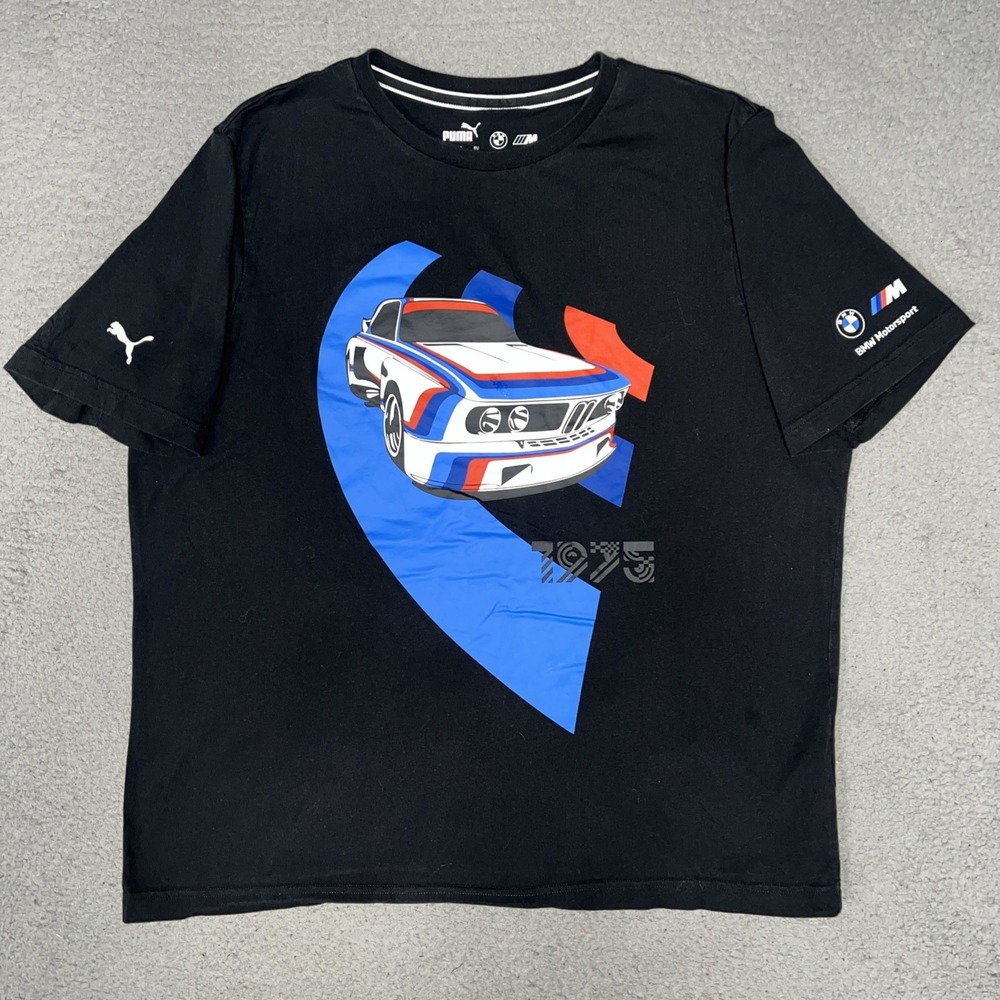 Puma x BMW Motorsport 1975 Vintage Car T Shirt Men's Sz XL Black Racing Car Tee